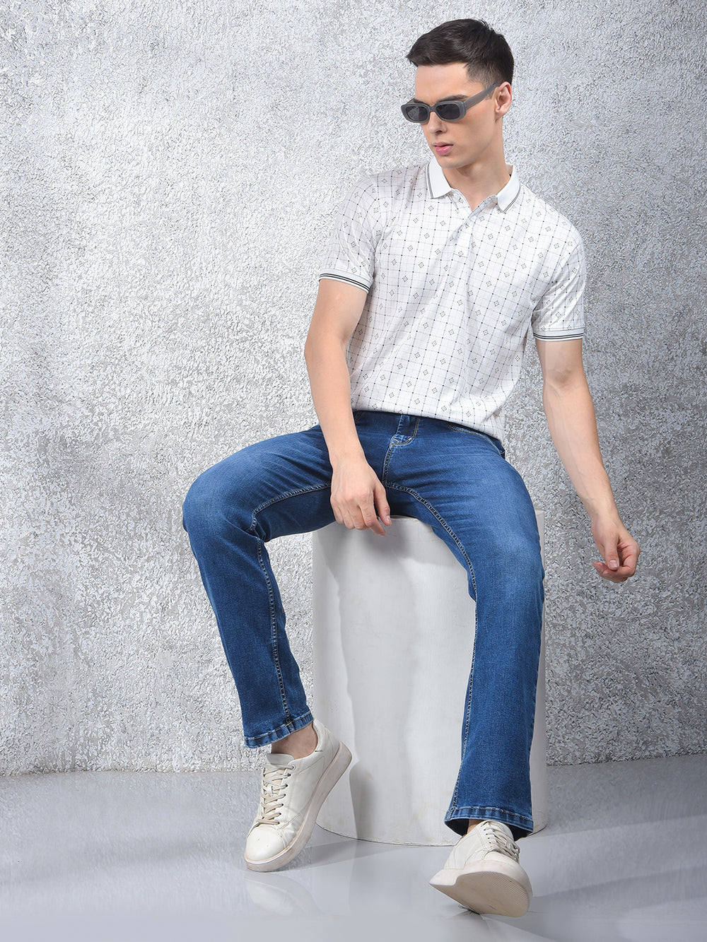White Printed Polo Neck T-Shirt