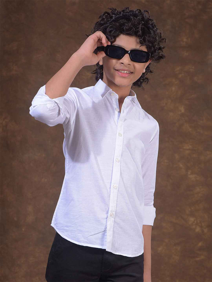 White Textured Linen Shirt