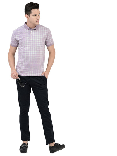 Purple Checked Polo Neck T-Shirt