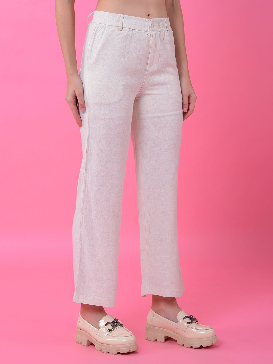 White Straight Linen Trousers