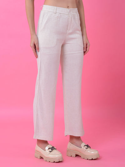 White Straight Linen Trousers