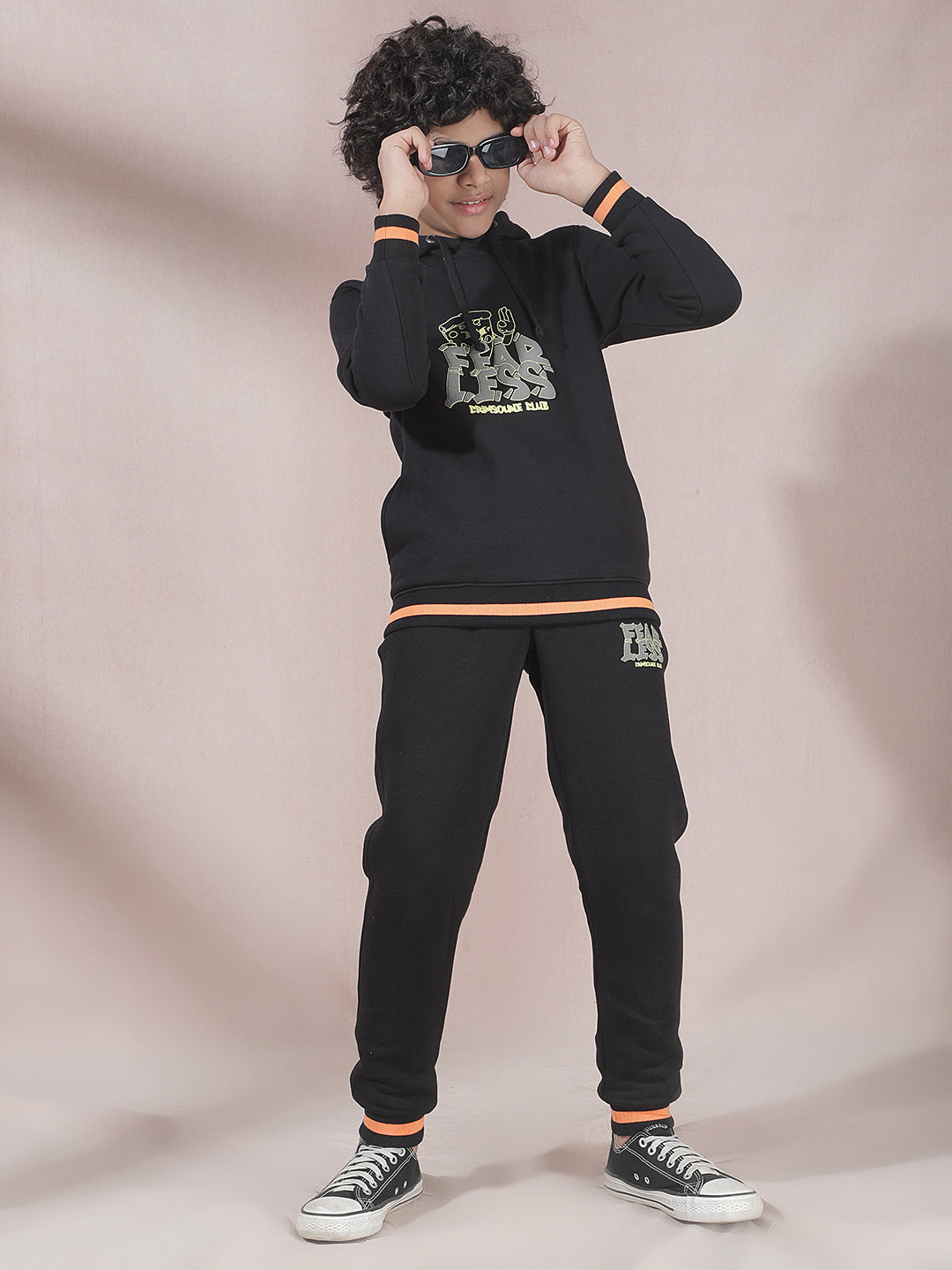 Black Typographic Print Hooded Neck Sweatshirt