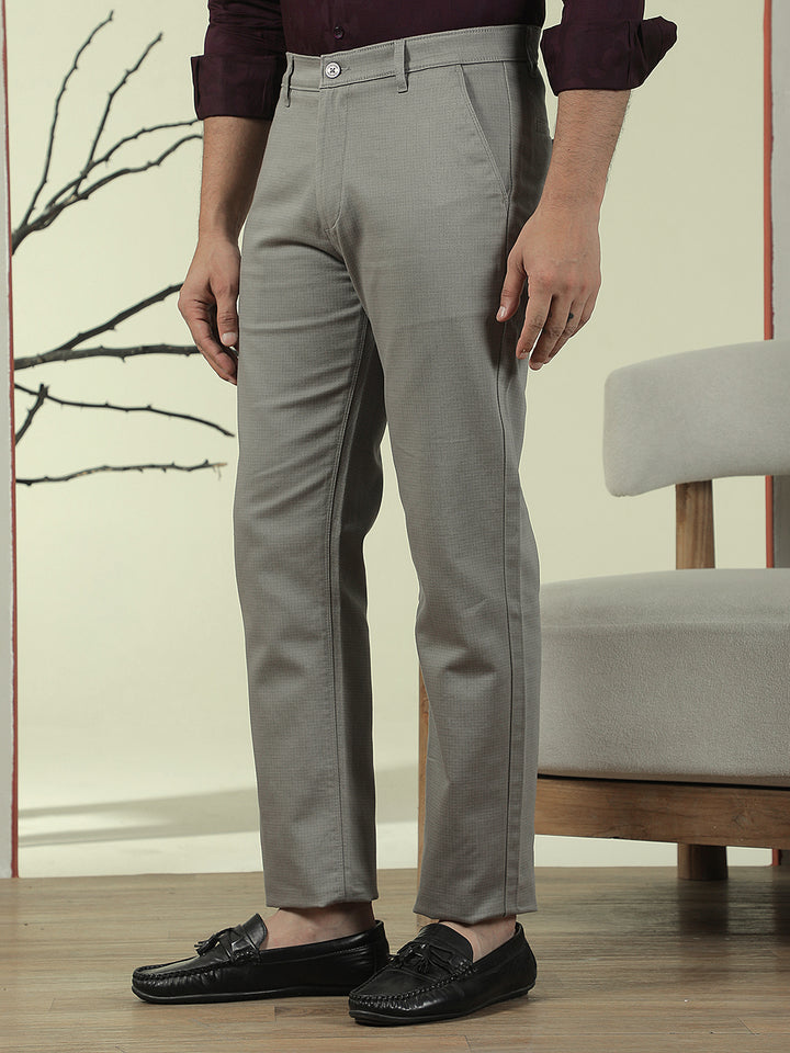 Grey Printed Straight Trousers