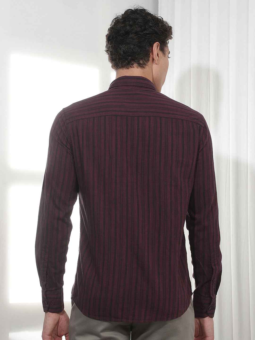 Maroon Vertical Striped 100% Cotton Shirt
