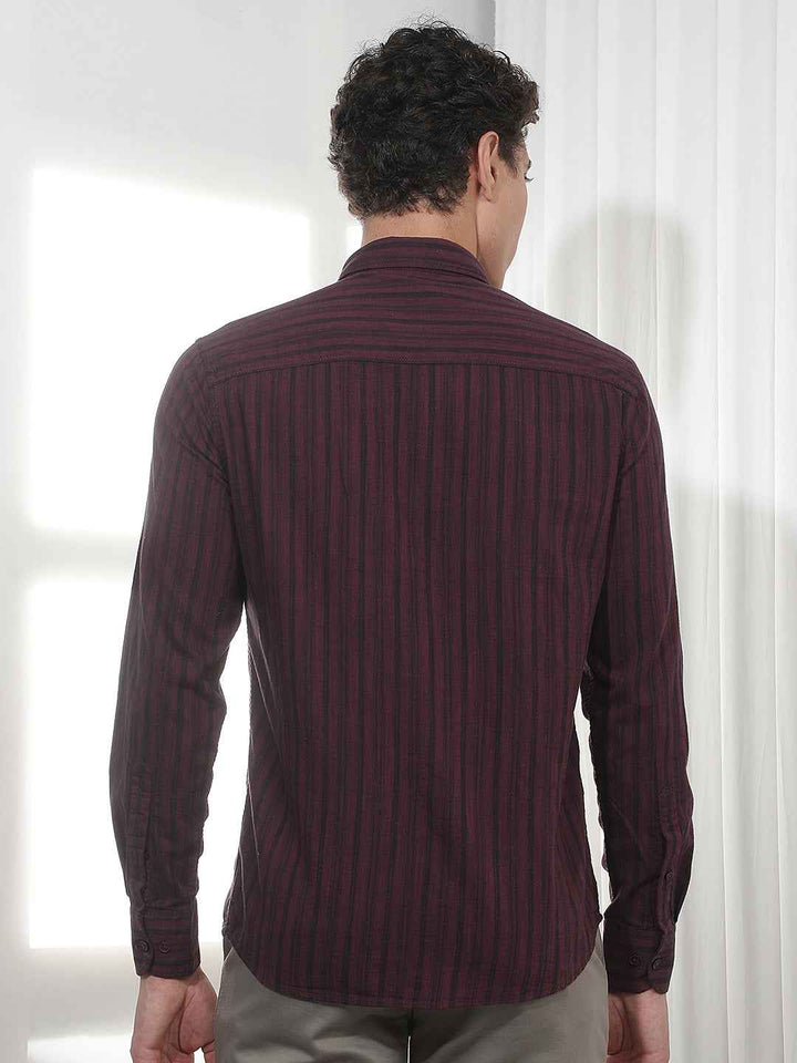 Maroon Vertical Striped 100% Cotton Shirt