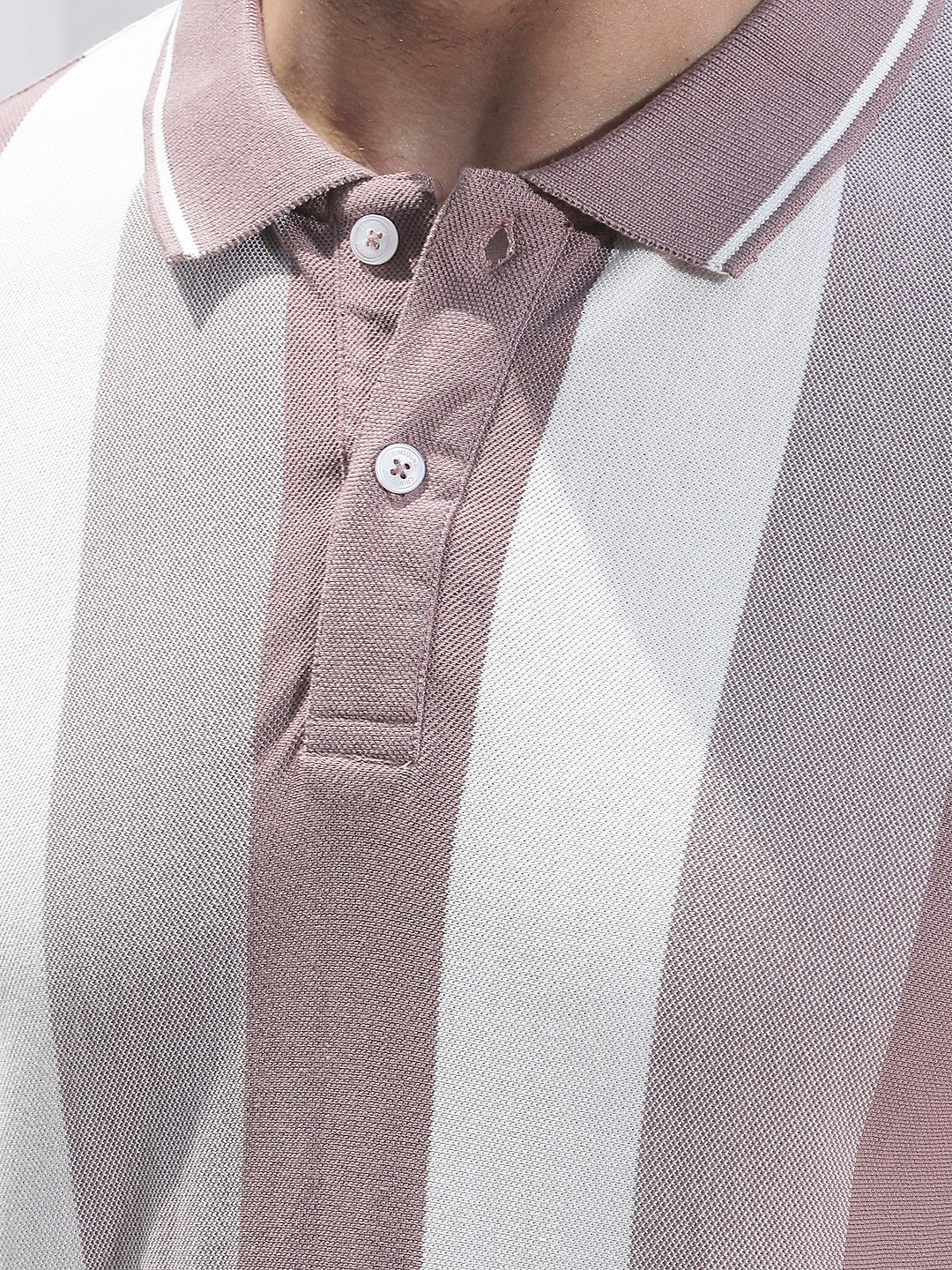 Purple Vertical Striped Polo Neck T-Shirt