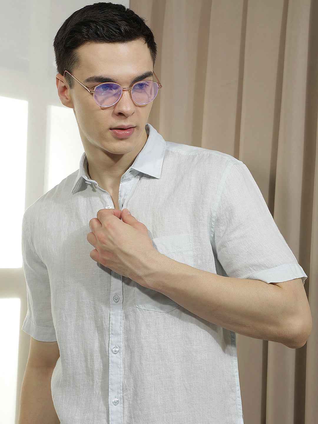 Breathable Sky Blue Linen Shirt