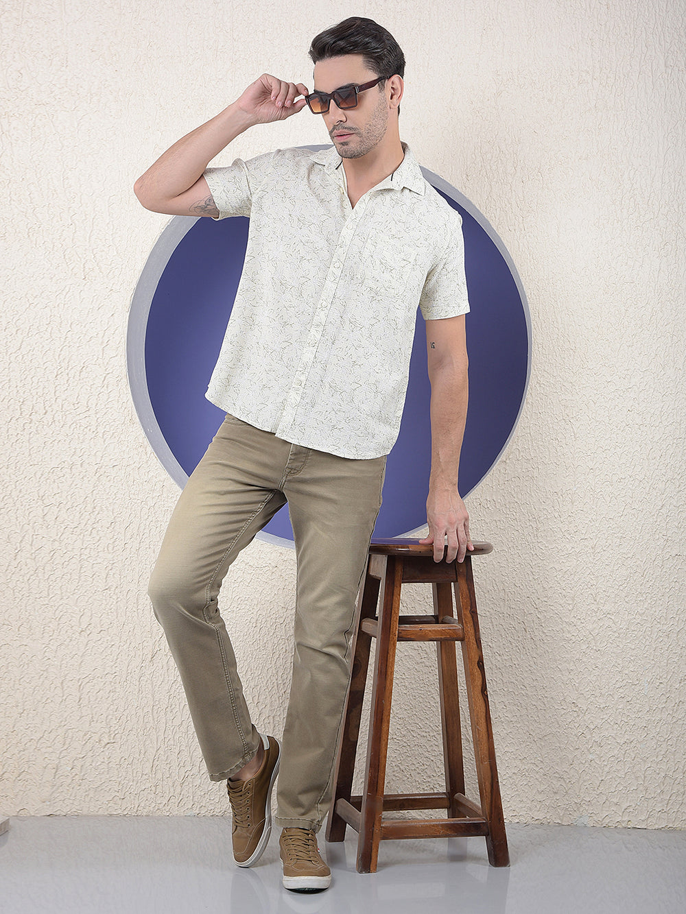 Sand Whisper Beige Floral Printed Shirt