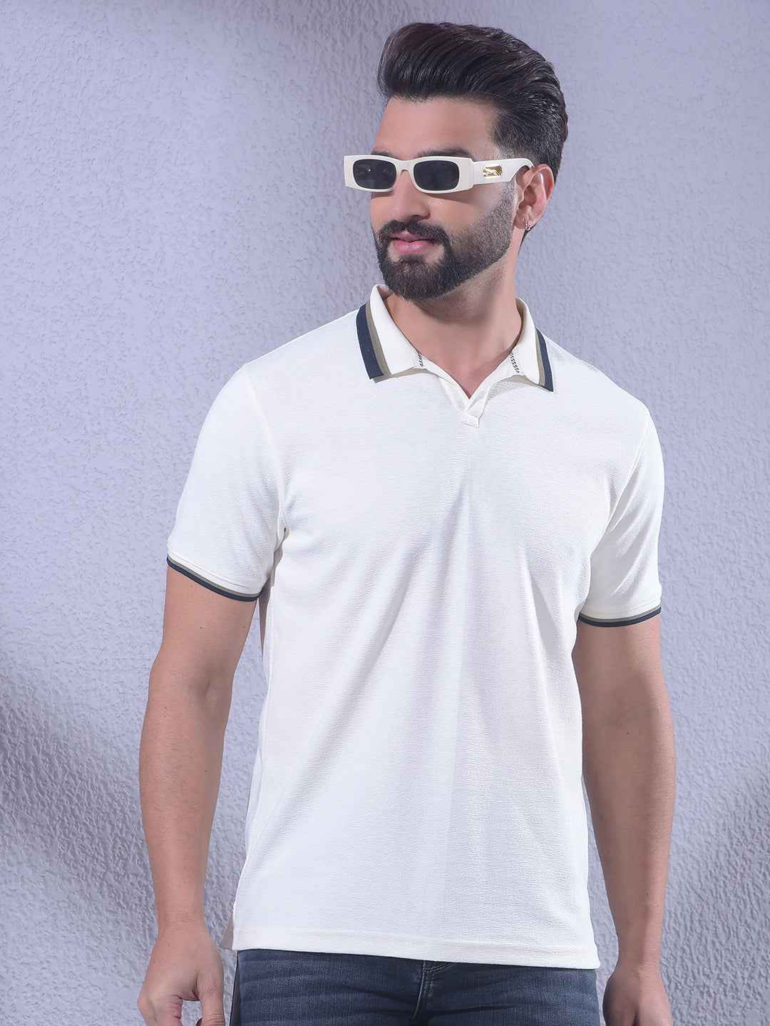 Off White Polo Neck T-Shirt