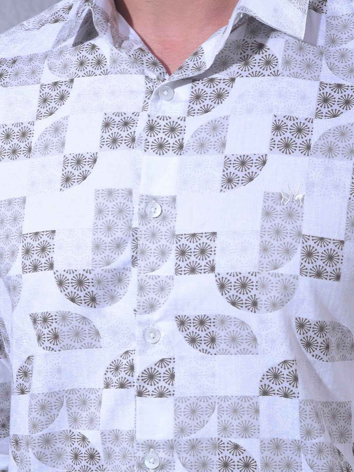 Olive Printed 100% Cotton Shirt