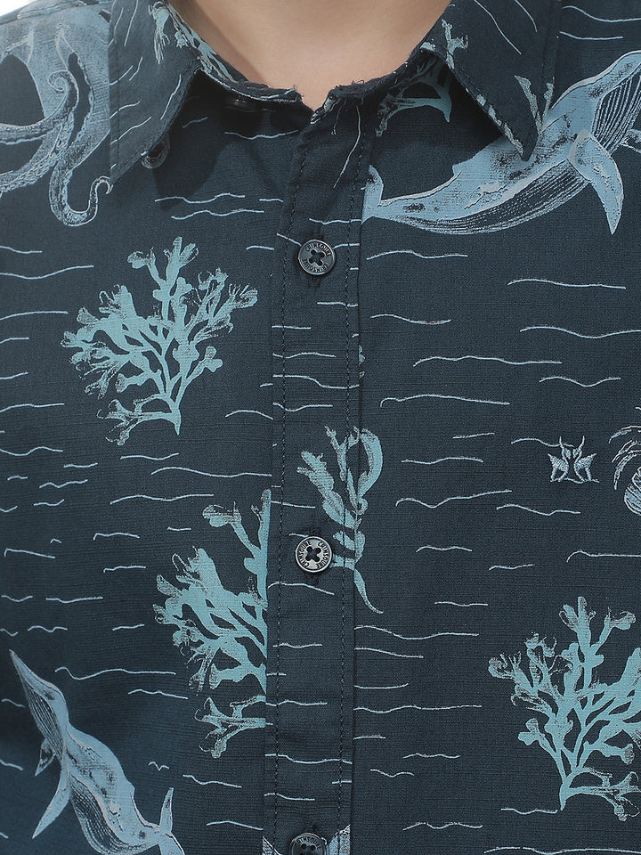 Teal Blue Graphic Print Shirt