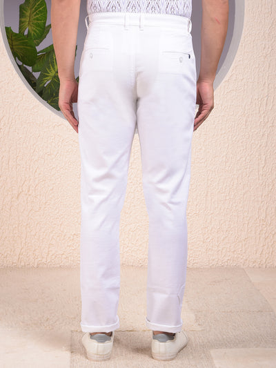 White Textured 100% Cotton Trousers
