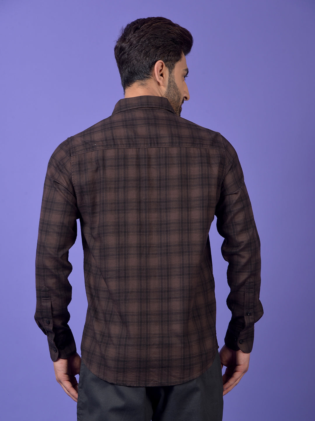 Brown Checked 100% Cotton Shirt