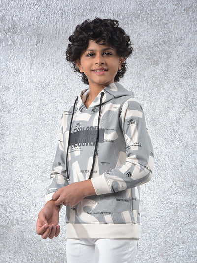 Grey Printed Hooded Neck Sweatshirt