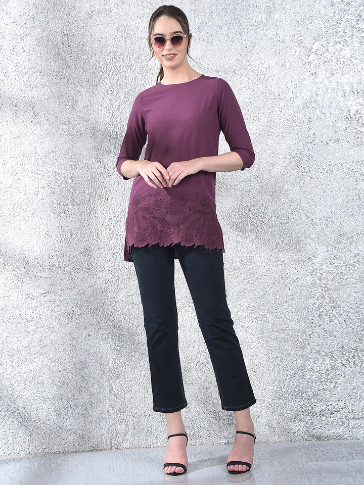 Purple Floral Embroidered Top