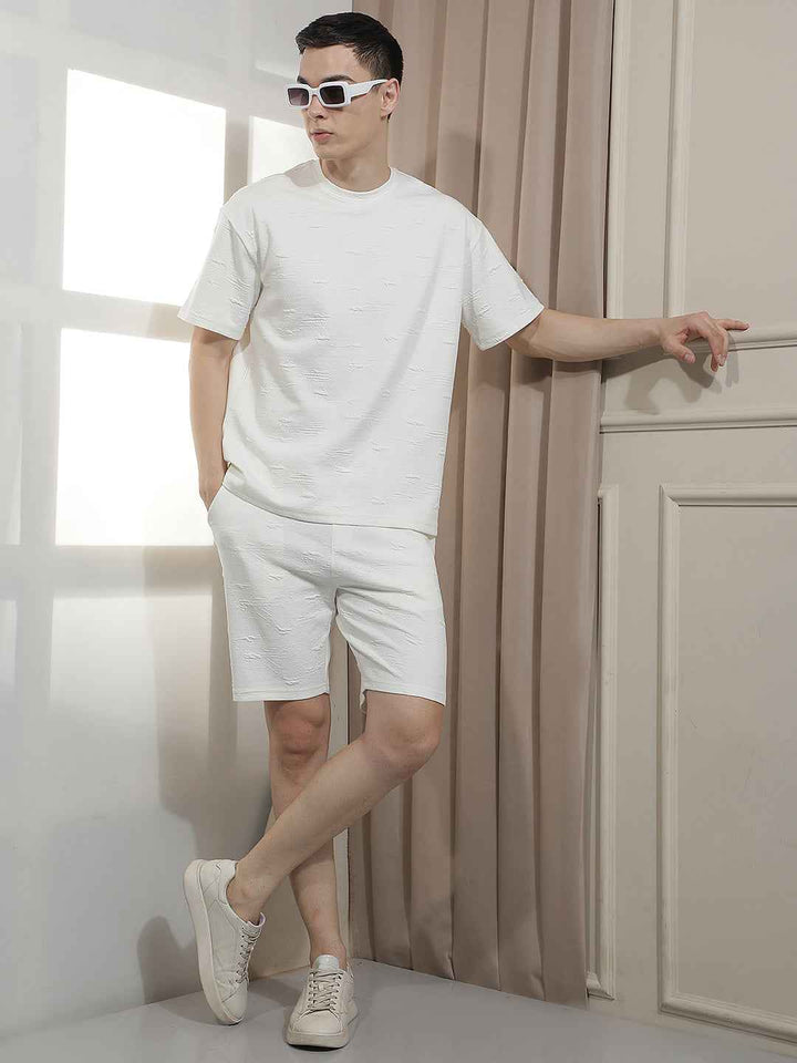 Refined White Jacquard Weave Shorts