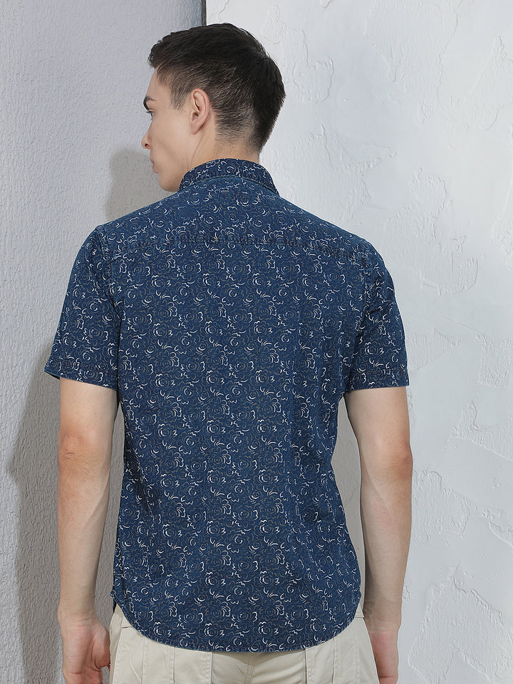 Olive Floral Print 100% Cotton Shirt