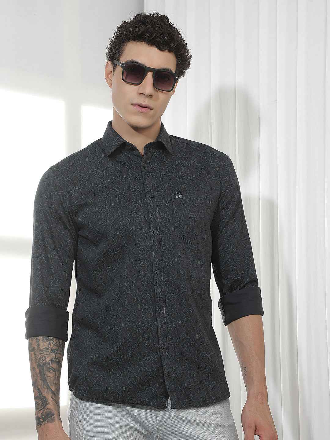 Charcoal Floral Print Shirt