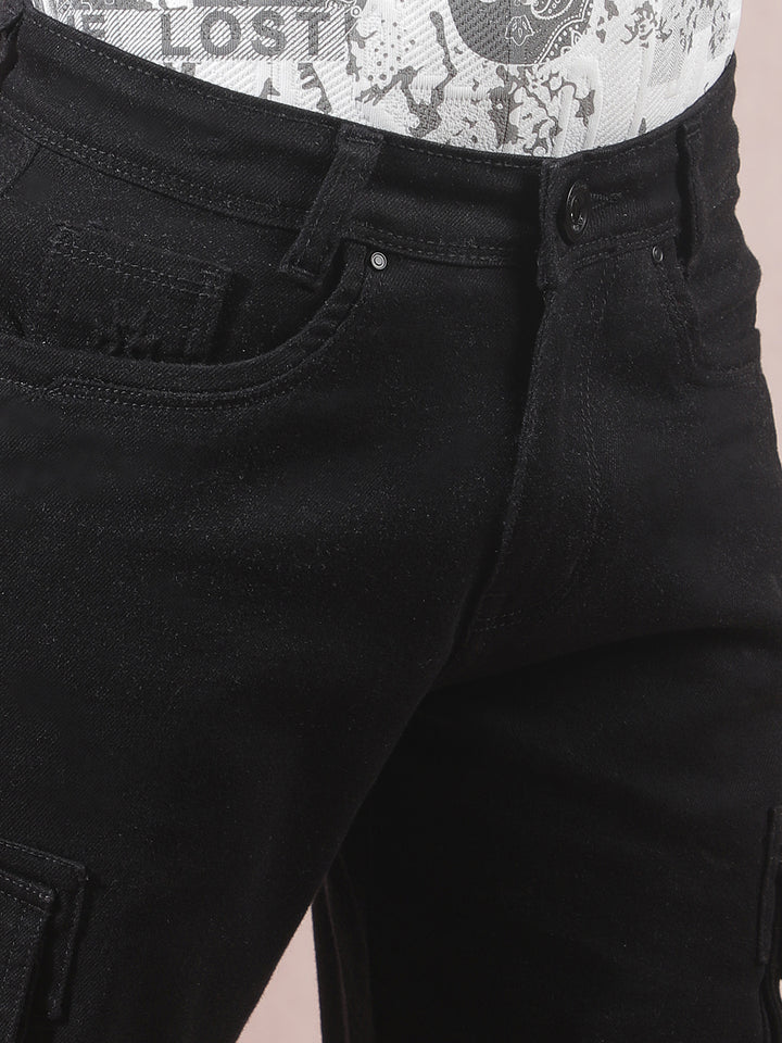 Black Straight Cargo Jeans