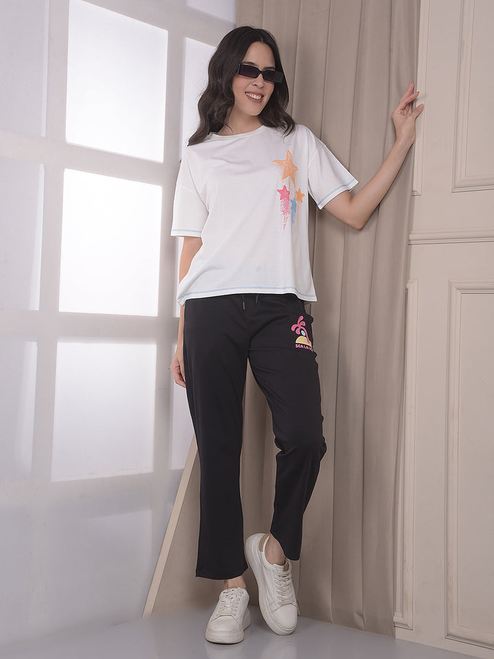 White Graphic Print Oversized T-Shirt