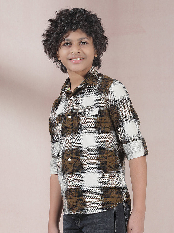 Brown Checked 100% Cotton Corduroy Shirt