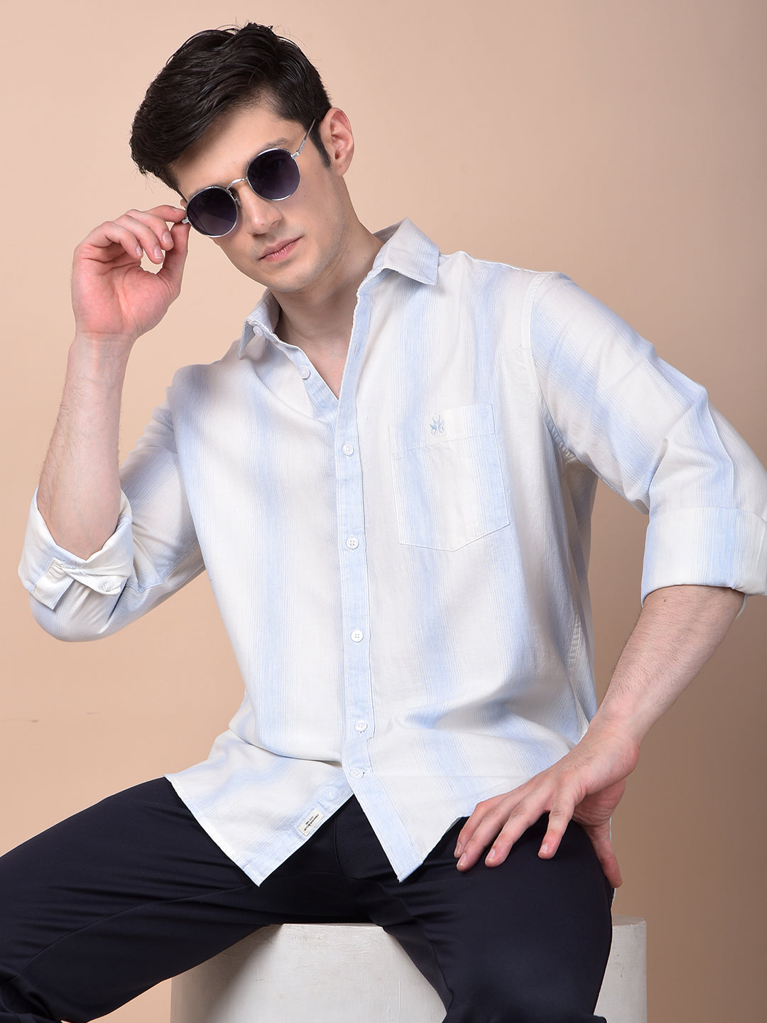 Blue Vertical Stripes 100% Cotton Shirt