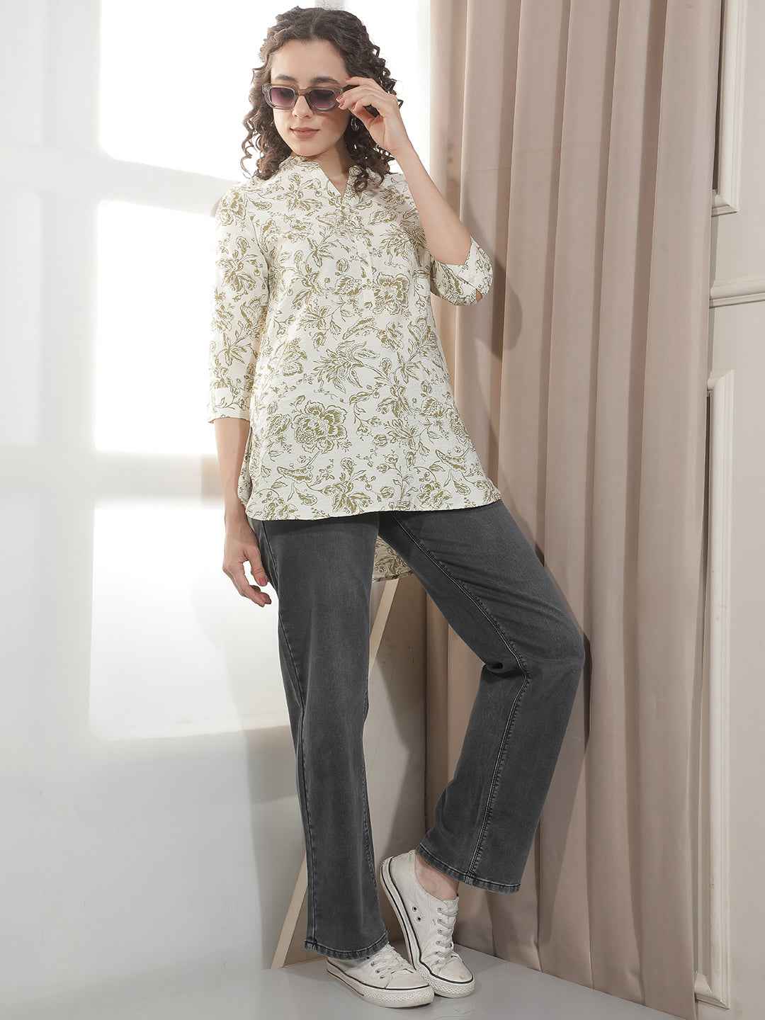Graceful Olive Botanical Floral Top