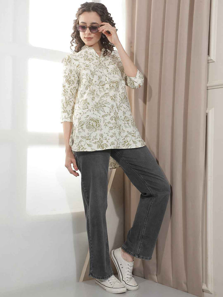 Graceful Olive Botanical Floral Top