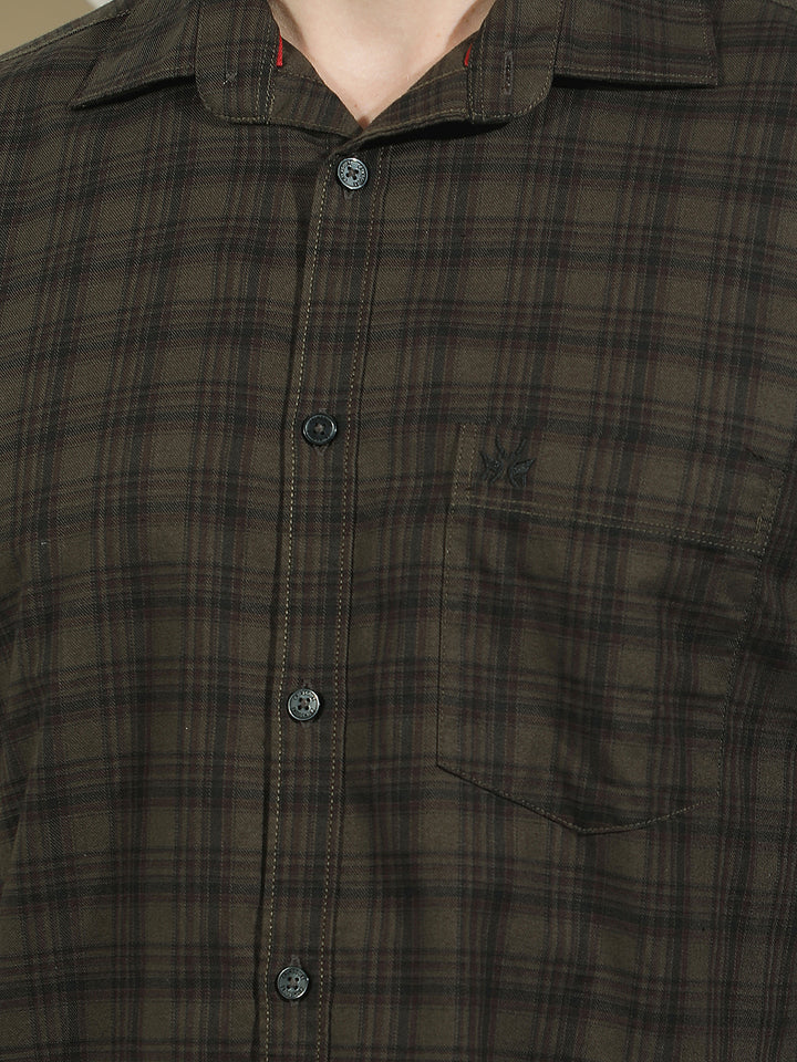 Brown Checked 100% Cotton Shirt