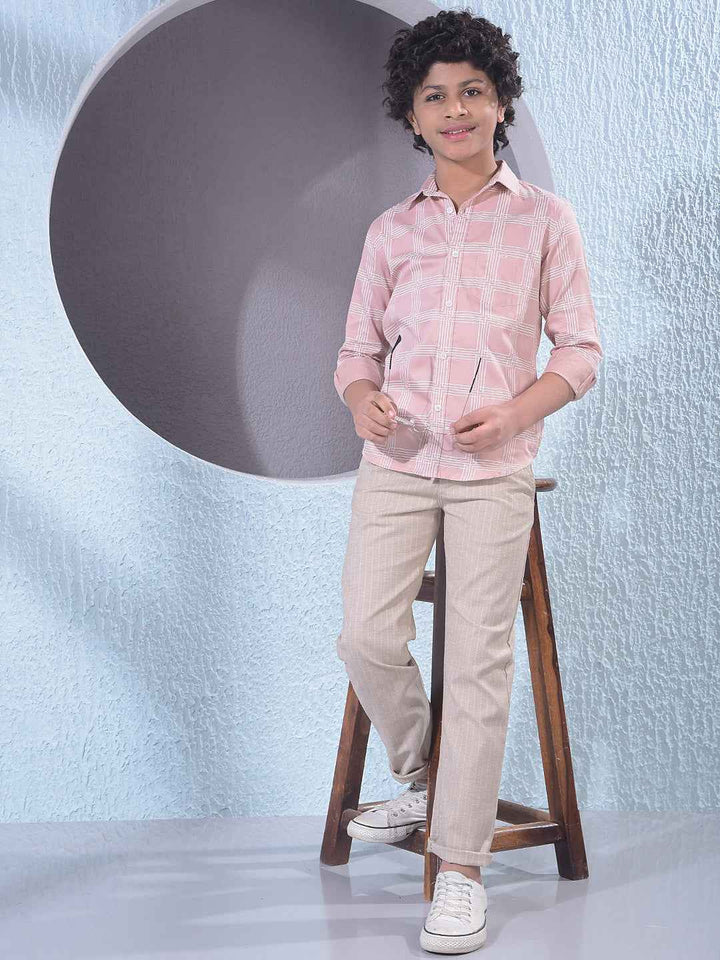 Beige Vertical Stripes Trousers