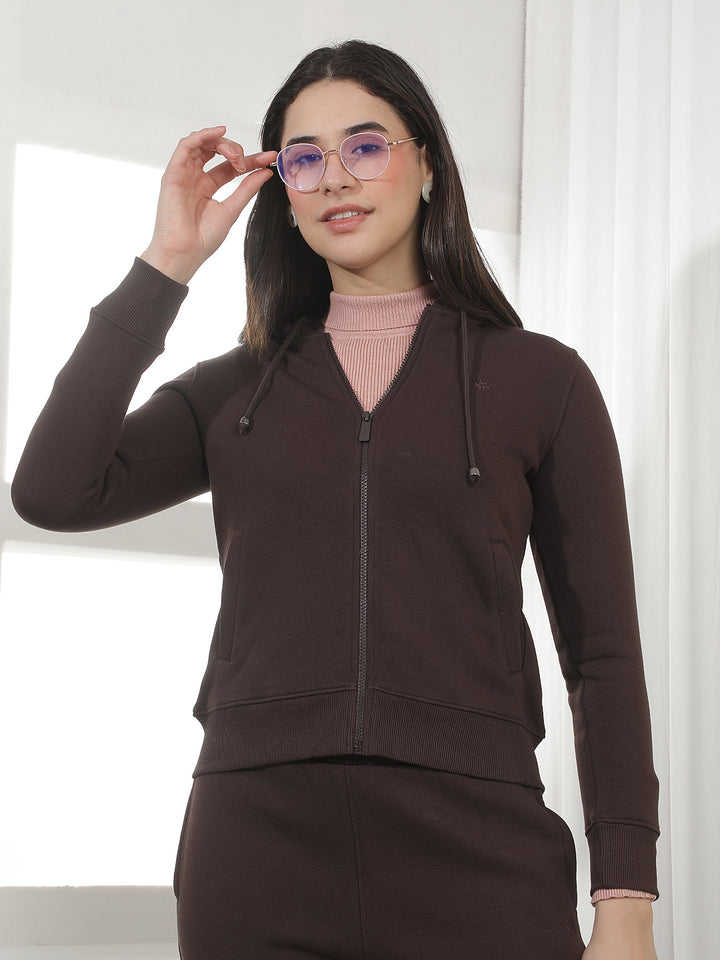 Brown Hooded Front-Open Sweatshirt