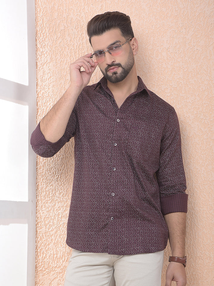 Wine Floral Print Shirt