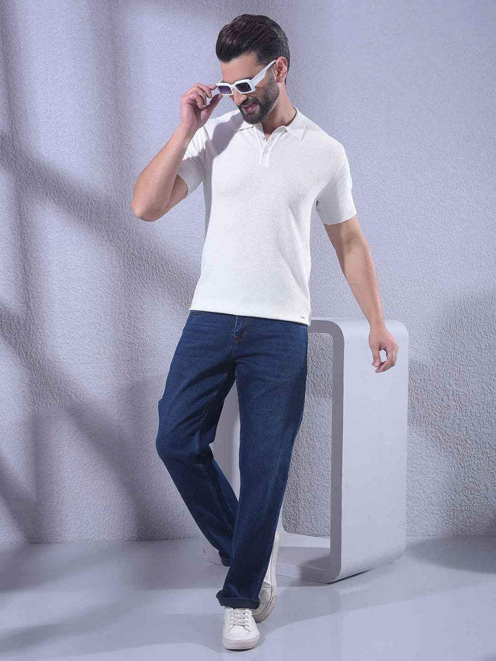 Clean Off White Knit Classic Polo T-Shirt