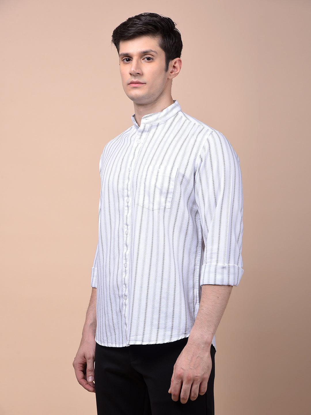 White Vertical Stripes 100% Cotton Shirt