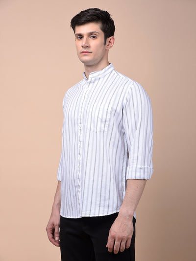 White Vertical Stripes 100% Cotton Shirt