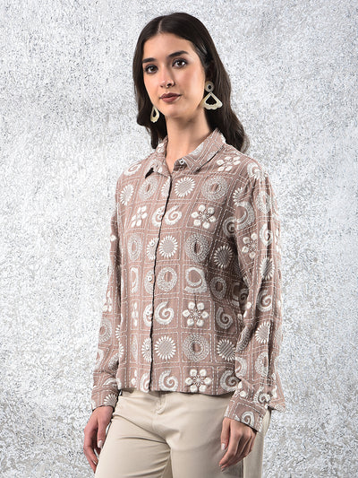 Brown Embroidered Linen Shirt