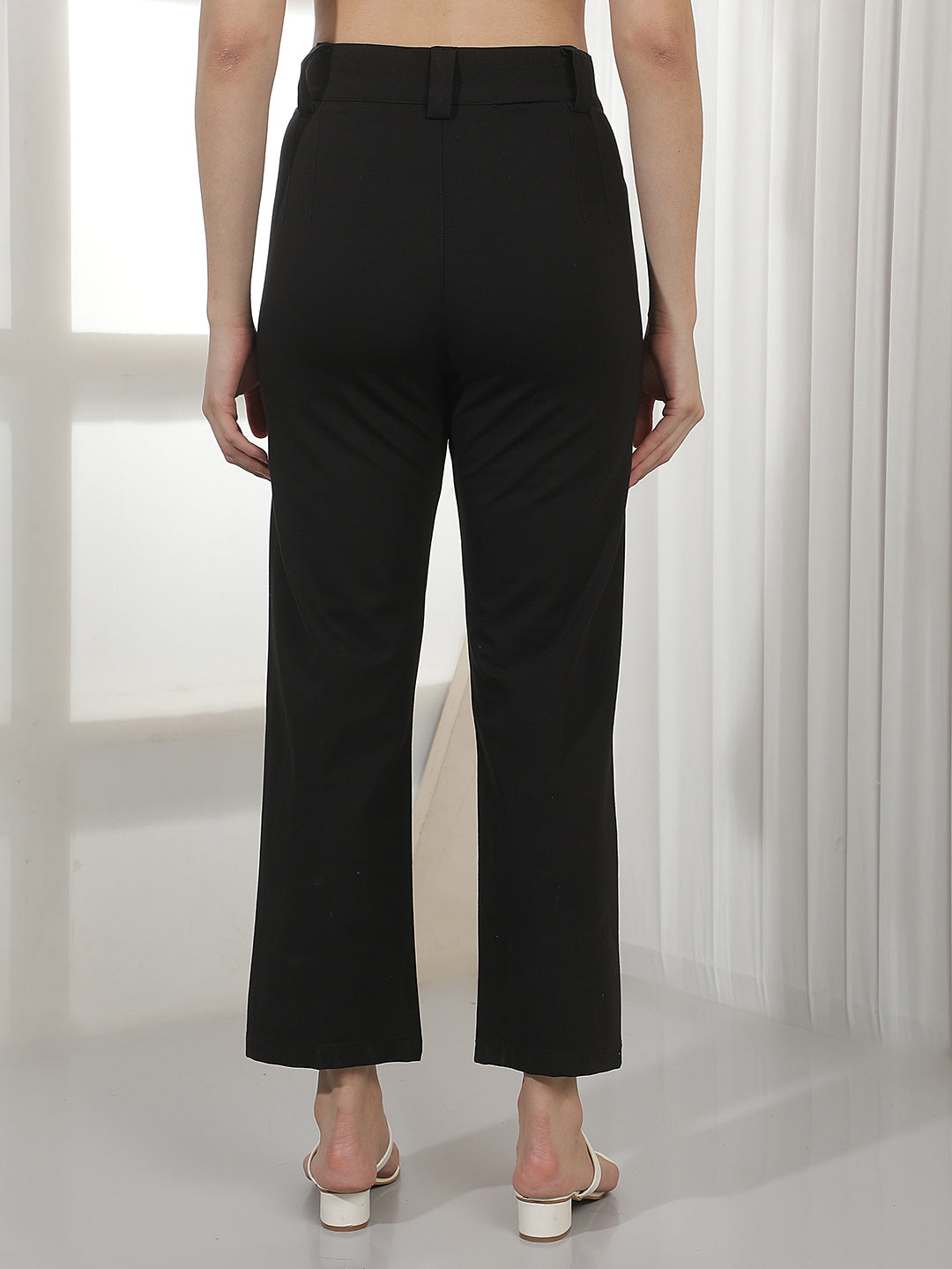 Black Wide Leg Casual Trousers