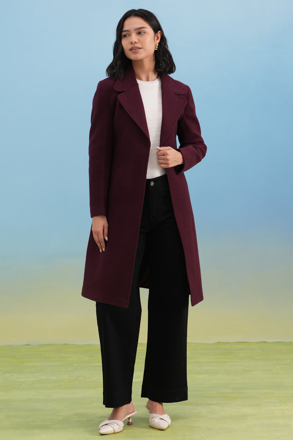 Wine Notched-Lapel Over-Coat