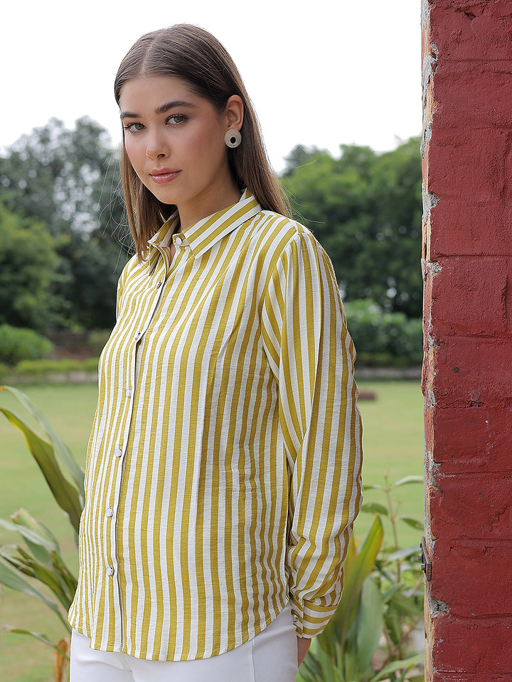 Relaxed Moss Olive Striped Shirt