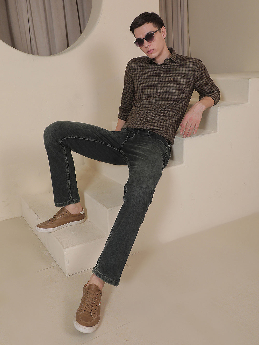 100% Cotton Brown Checked Shirt