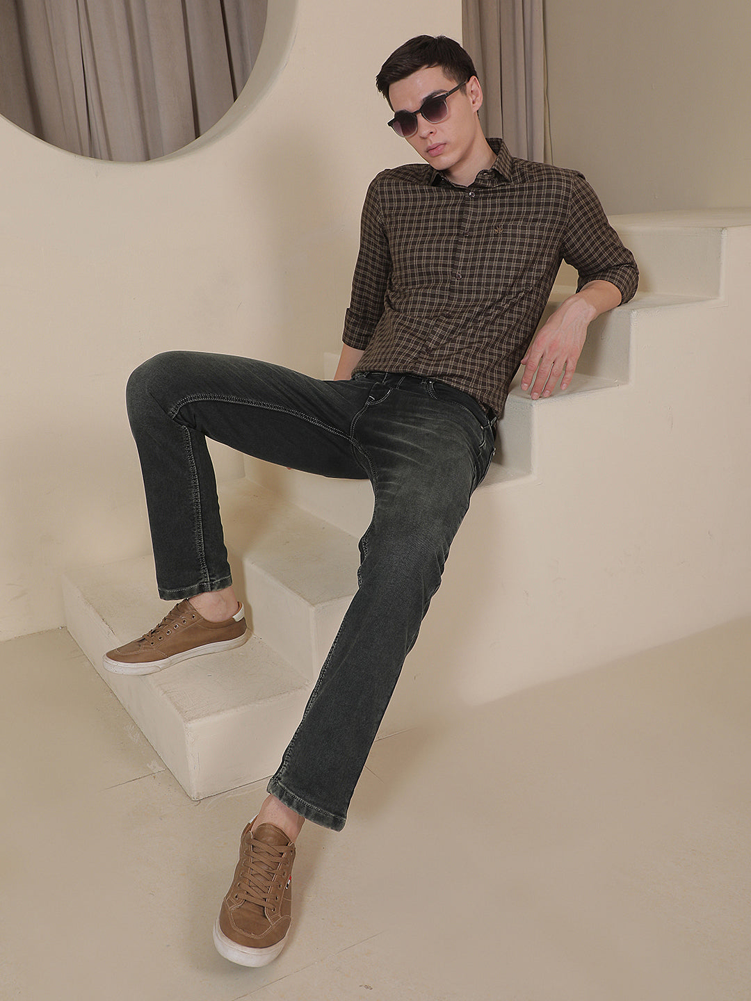 100% Cotton Brown Checked Shirt
