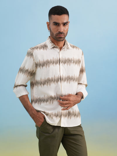 Urban Edge Beige Printed Casual Shirt