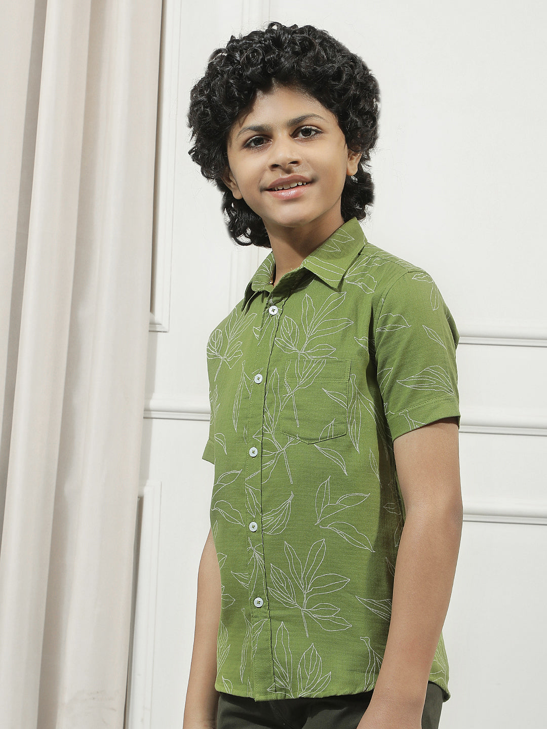 Fern Green 100% Cotton Botanical Print Shirt