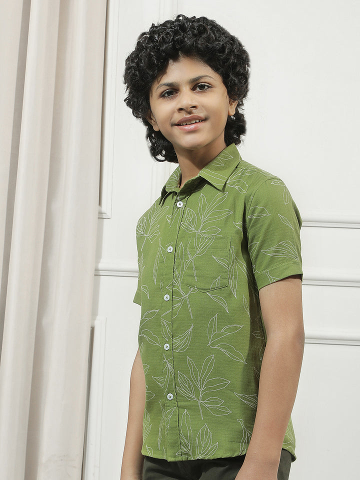 Fern Green 100% Cotton Botanical Print Shirt