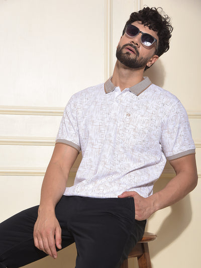 Brown Printed Polo Neck 100% Cotton T-Shirt