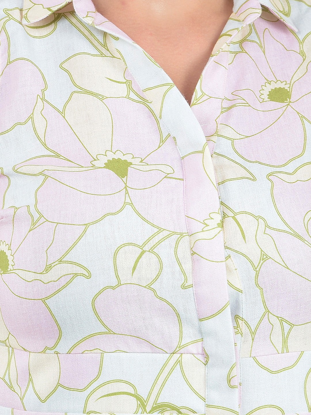 Pink Floral Print Sleeveless Shirt Dress