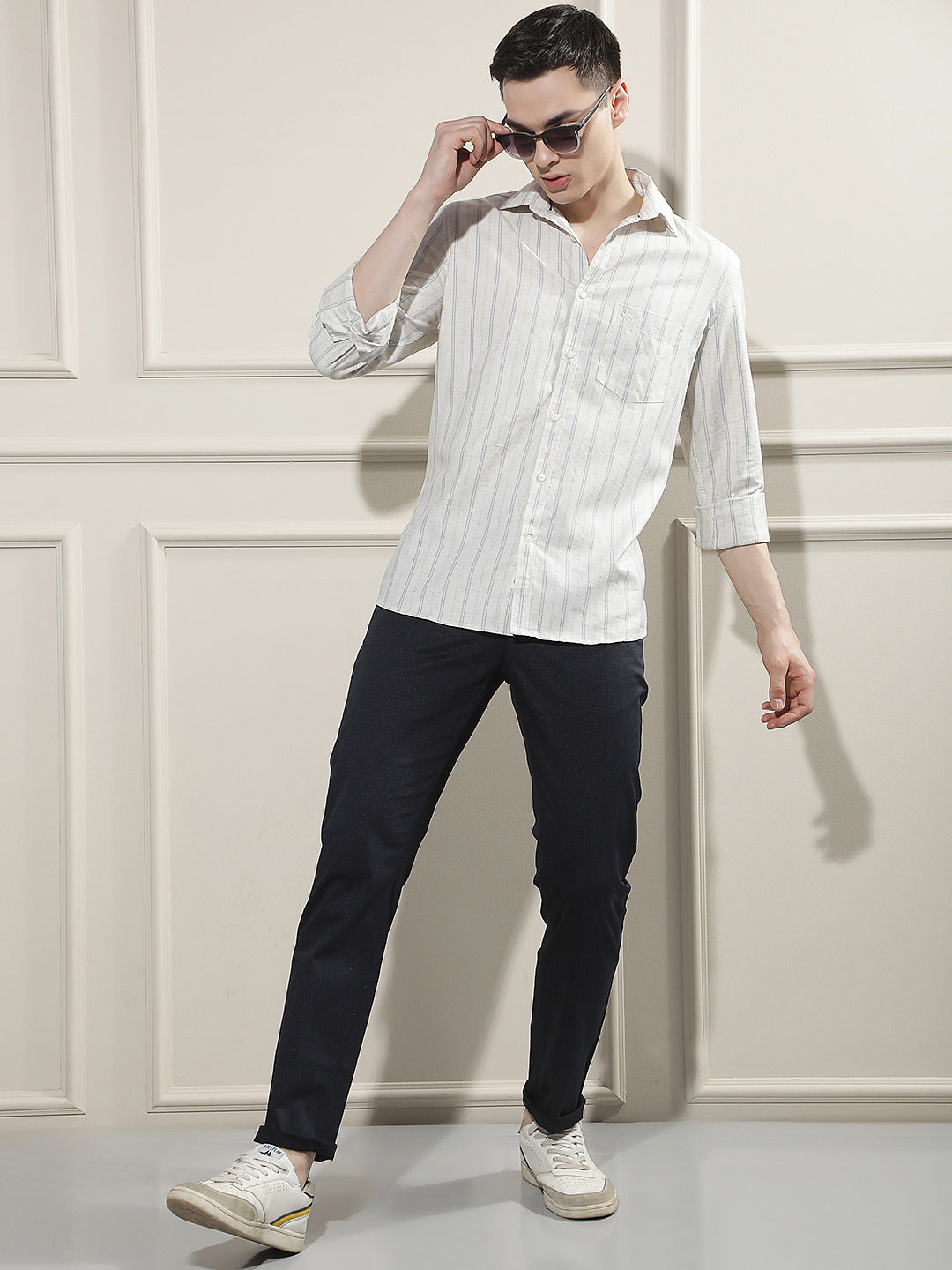 Blue Vertical Striped Linen Shirt
