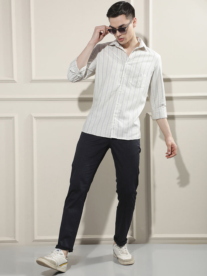 Blue Vertical Striped Linen Shirt