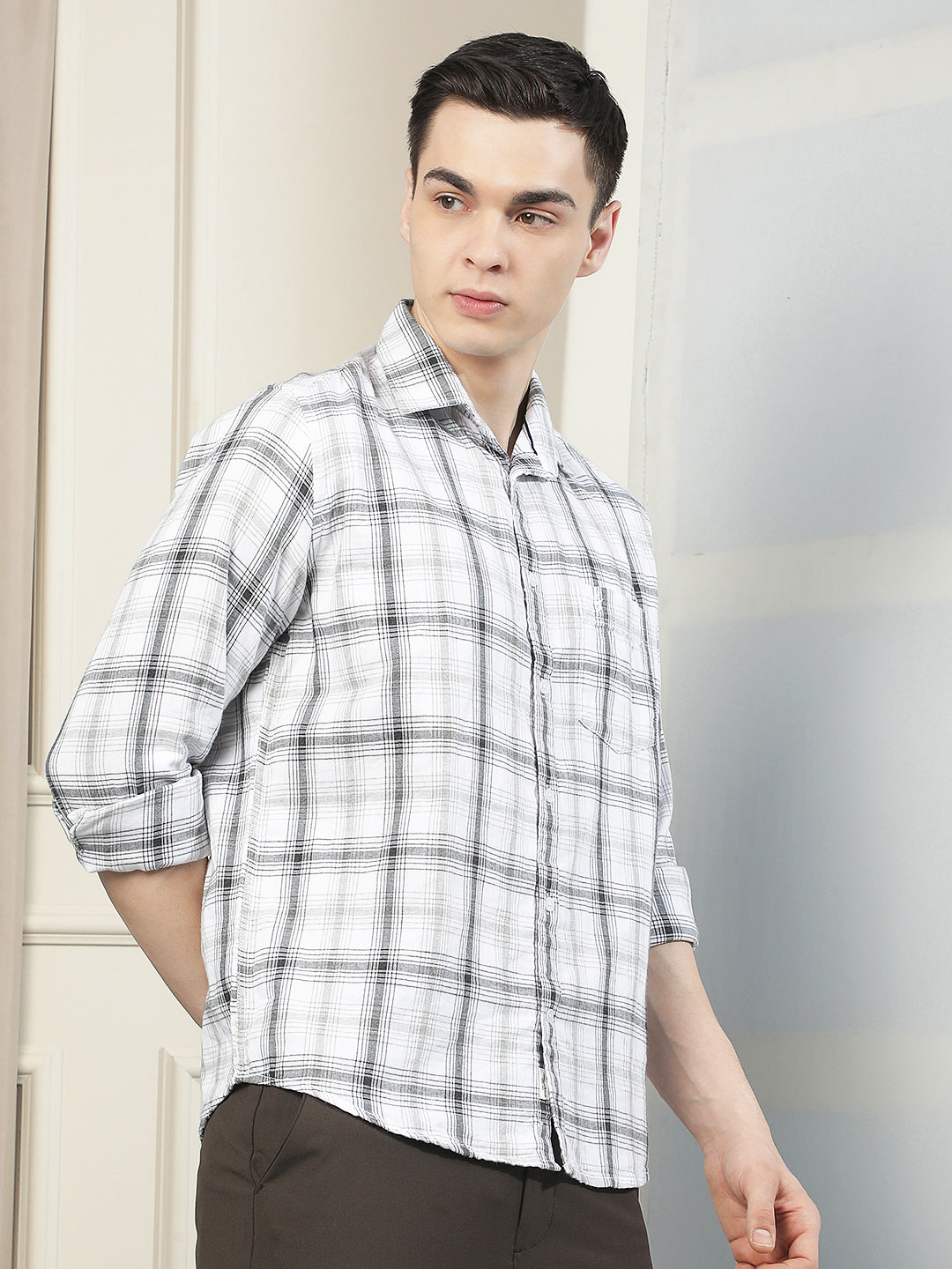 Grey 100% Cotton Checked Shirt