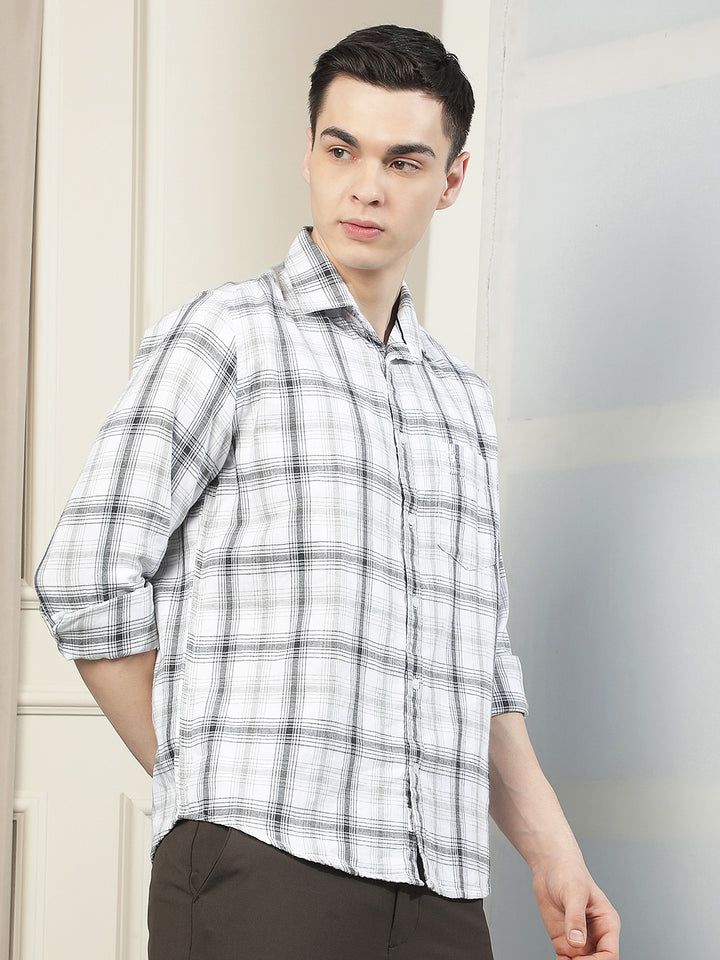 Grey 100% Cotton Checked Shirt